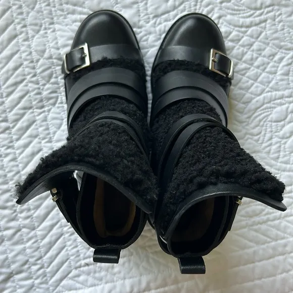IRO Hoonah Black Shearling Moto Boots