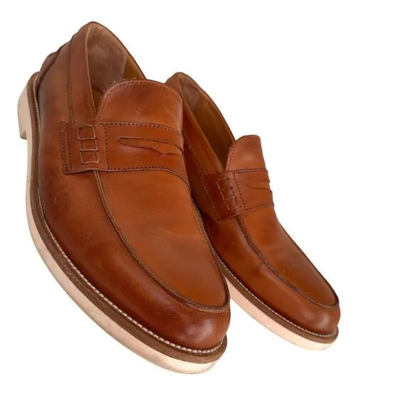 Italia Difference Loafers Dress Shoes Men's Sz. 44 (10.5) Brown Italian Leather