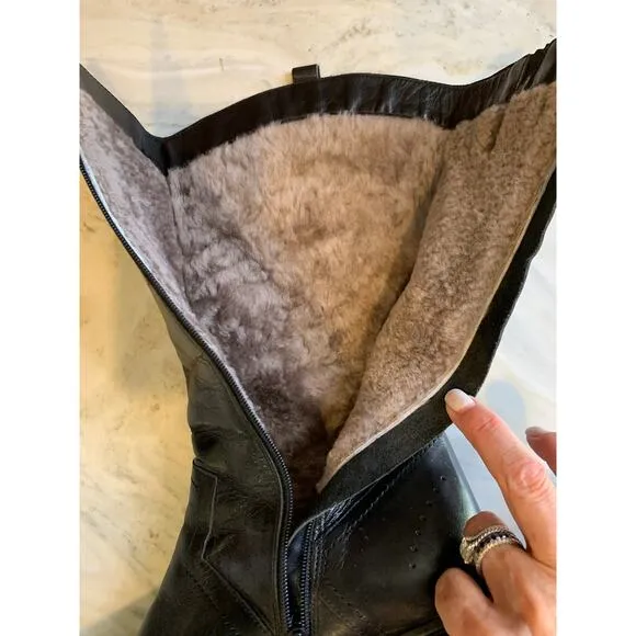Italian designer Davos Leather Shearling Lined Heeled Boots 41 (fits like a 10)