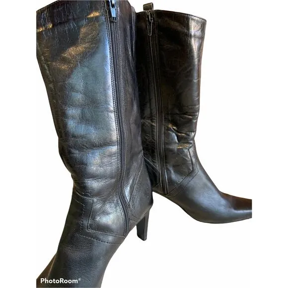 Italian designer Davos Leather Shearling Lined Heeled Boots 41 (fits like a 10)