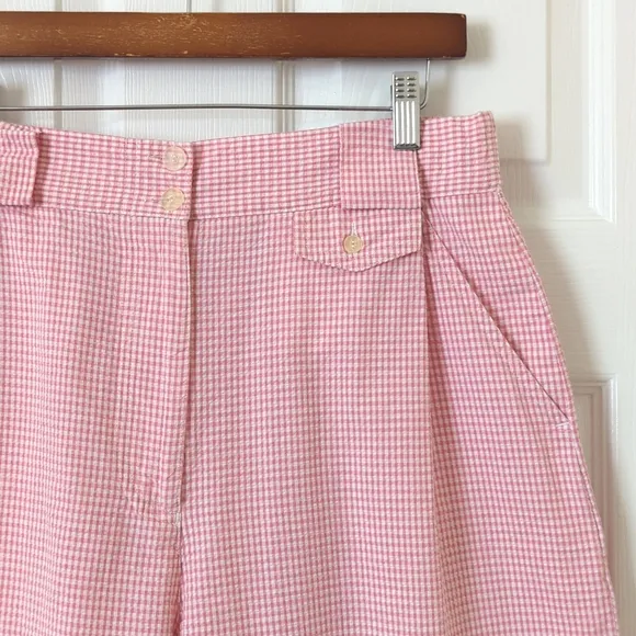Izod 90's Vintage Gingham Preppy Pleated High Waisted Wide Leg Shorts Pink Large