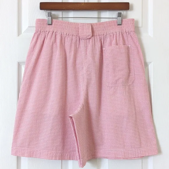 Izod 90's Vintage Gingham Preppy Pleated High Waisted Wide Leg Shorts Pink Large