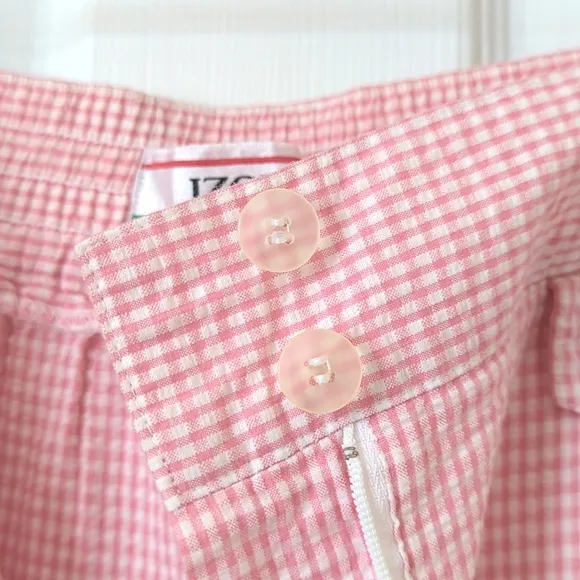 Izod 90's Vintage Gingham Preppy Pleated High Waisted Wide Leg Shorts Pink Large