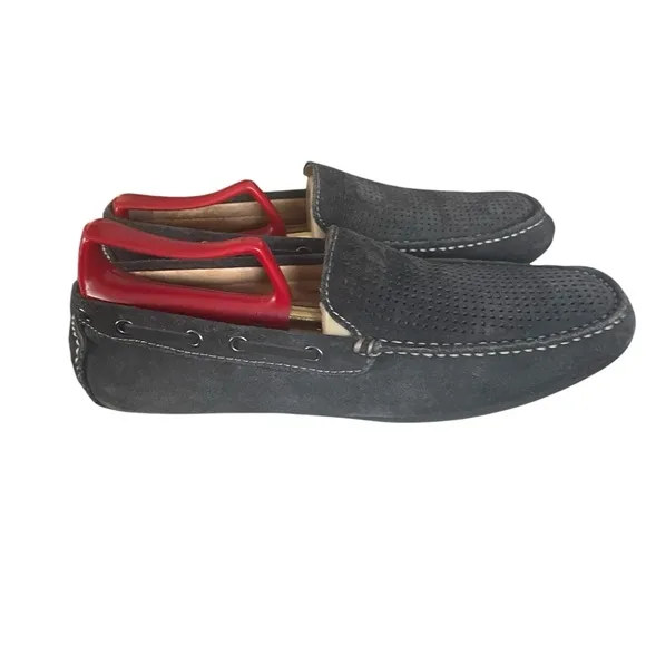 J &amp; M Sullivan Perforated Black Suede Drivers Loafers Casual Slippers Men's 8.5