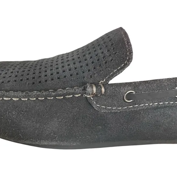 J &amp; M Sullivan Perforated Black Suede Drivers Loafers Casual Slippers Men's 8.5