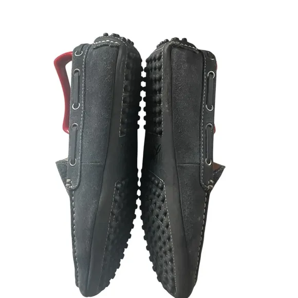 J &amp; M Sullivan Perforated Black Suede Drivers Loafers Casual Slippers Men's 8.5