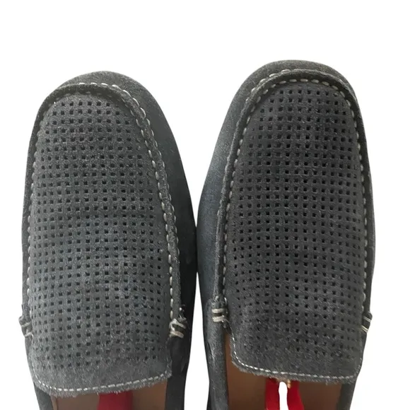 J &amp; M Sullivan Perforated Black Suede Drivers Loafers Casual Slippers Men's 8.5