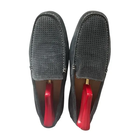 J &amp; M Sullivan Perforated Black Suede Drivers Loafers Casual Slippers Men's 8.5