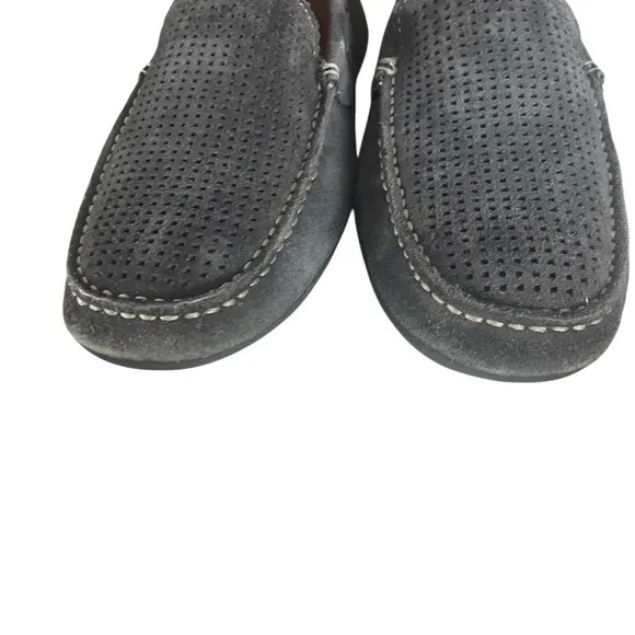 J &amp; M Sullivan Perforated Black Suede Drivers Loafers Casual Slippers Men's 8.5
