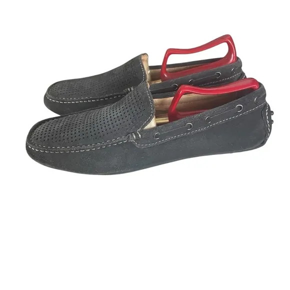 J &amp; M Sullivan Perforated Black Suede Drivers Loafers Casual Slippers Men's 8.5