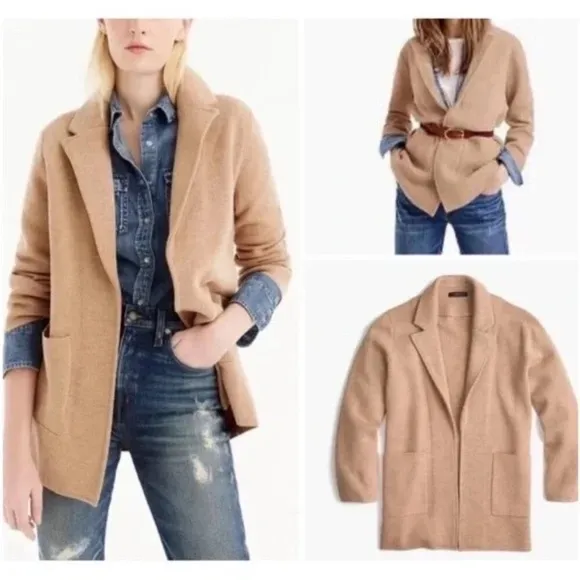 J. Crew 365 Sophie Tan Open Front Cotton/Merino Wool Blend  Sweater Blazer XXS