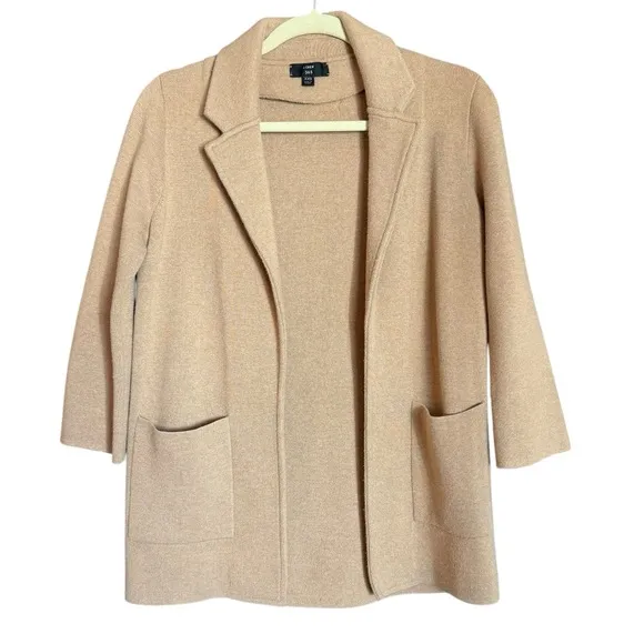 J. Crew 365 Sophie Tan Open Front Cotton/Merino Wool Blend  Sweater Blazer XXS