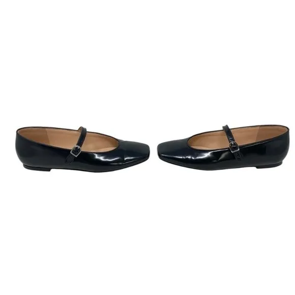 J Crew Anya Black Leather Mary Jane Flats Square Toe Buckle - Women SZ 6.5 $170