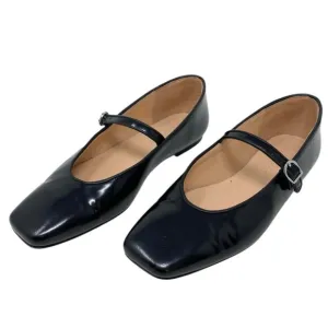 J Crew Anya Black Leather Mary Jane Flats Square Toe Buckle - Women SZ 6.5 $170