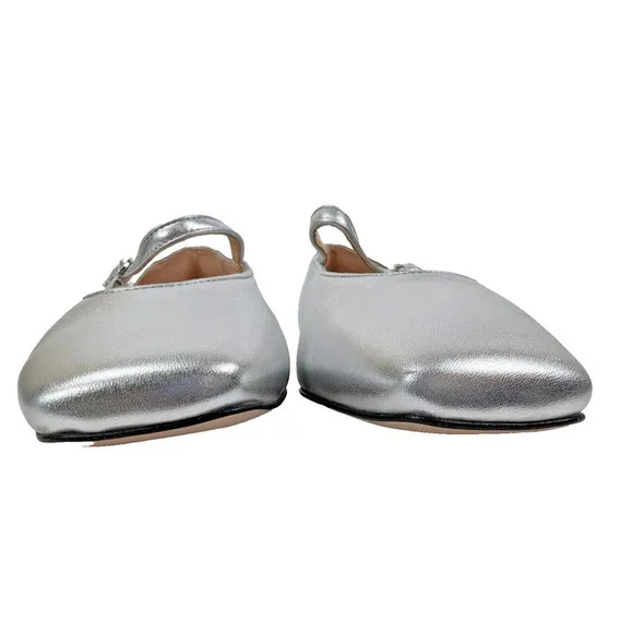J. Crew Anya Mary Jane Flats 11 Silver Square Toe Slip On Balletcore