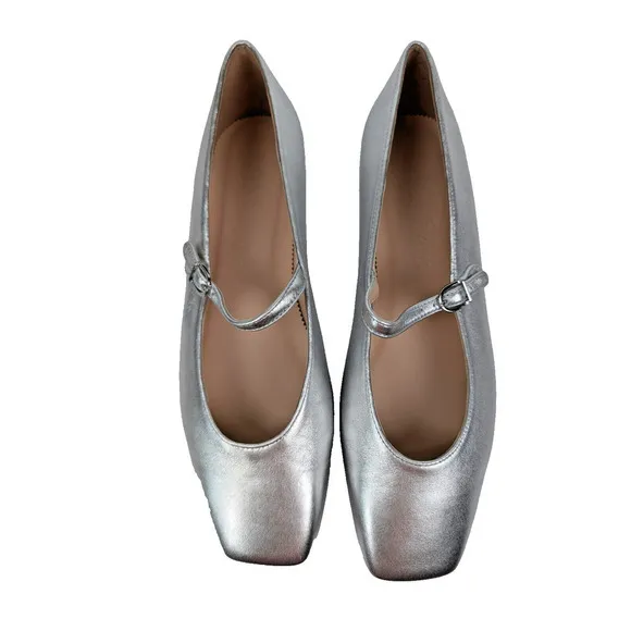 J. Crew Anya Mary Jane Flats 11 Silver Square Toe Slip On Balletcore