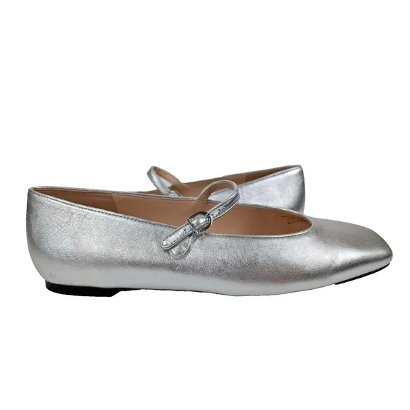J. Crew Anya Mary Jane Flats 11 Silver Square Toe Slip On Balletcore
