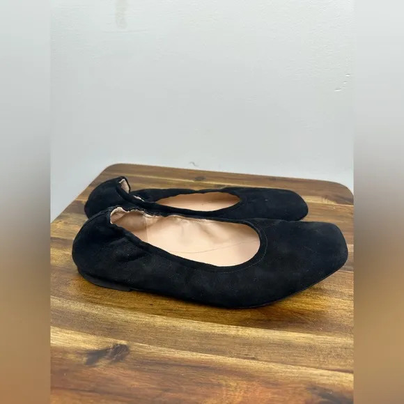 J .Crew Anya Scrunchie Suede Flats Black Size 8 GUC Square Toe