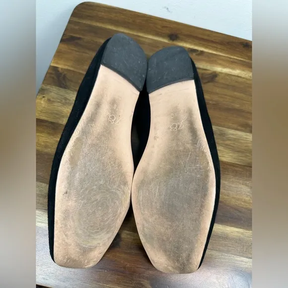 J .Crew Anya Scrunchie Suede Flats Black Size 8 GUC Square Toe