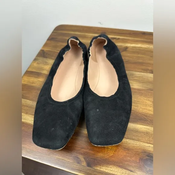 J .Crew Anya Scrunchie Suede Flats Black Size 8 GUC Square Toe