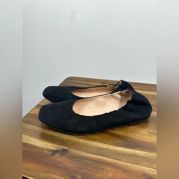 J .Crew Anya Scrunchie Suede Flats Black Size 8 GUC Square Toe