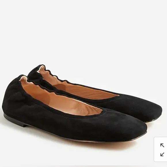 J .Crew Anya Scrunchie Suede Flats Black Size 8 GUC Square Toe