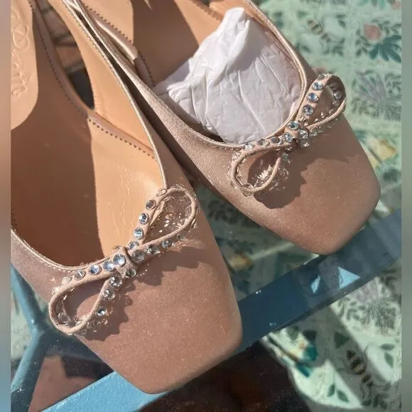 J Crew Anya Slingback Flats with Crystal Bow NIB