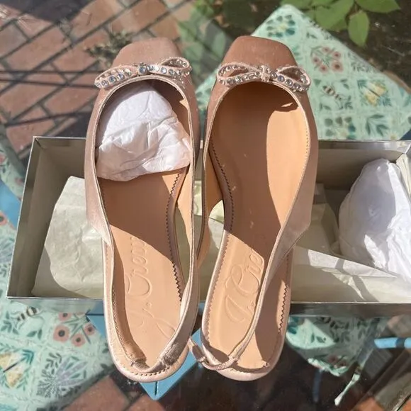 J Crew Anya Slingback Flats with Crystal Bow NIB