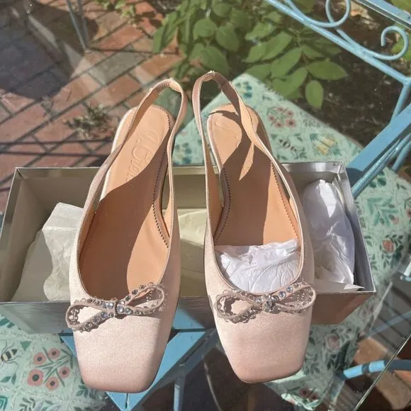 J Crew Anya Slingback Flats with Crystal Bow NIB