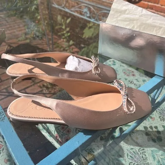 J Crew Anya Slingback Flats with Crystal Bow NIB
