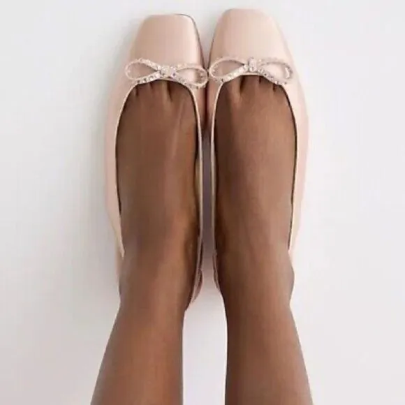 J Crew Anya Slingback Flats with Crystal Bow NIB