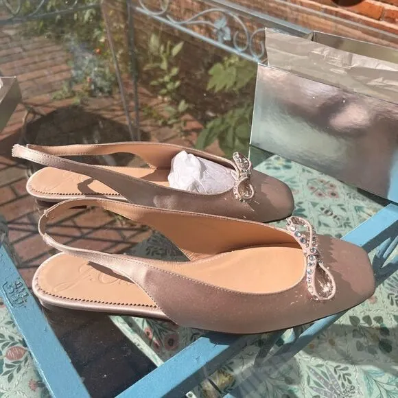 J Crew Anya Slingback Flats with Crystal Bow NIB