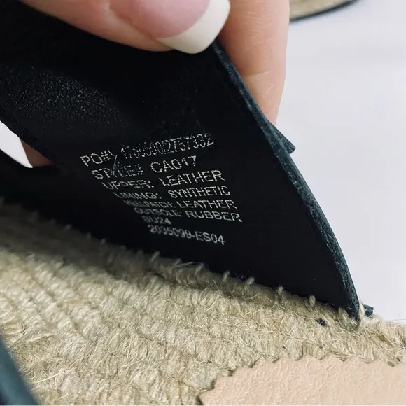 J. Crew CA017 Black &amp; Gold Genuine Leather Made in Spain Espadrille Block Heel