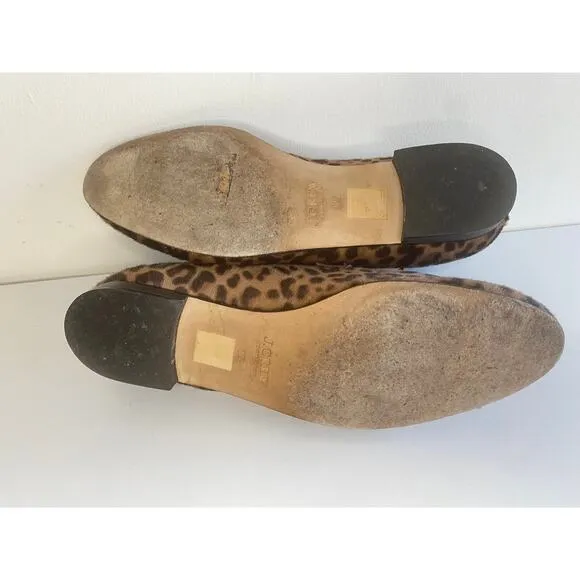 J. CREW COLLECTION LOAFERS 9.5 LEATHER CALF HAIR CHEETAH ACADEMY FLATS G8985