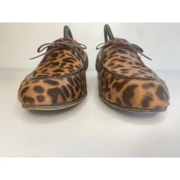 J. CREW COLLECTION LOAFERS 9.5 LEATHER CALF HAIR CHEETAH ACADEMY FLATS G8985