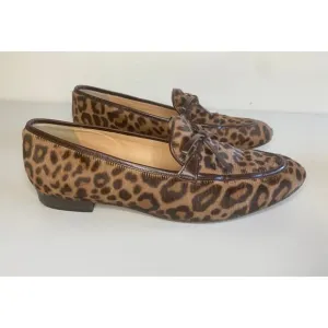 J. CREW COLLECTION LOAFERS 9.5 LEATHER CALF HAIR CHEETAH ACADEMY FLATS G8985