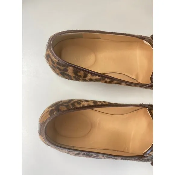 J. CREW COLLECTION LOAFERS 9.5 LEATHER CALF HAIR CHEETAH ACADEMY FLATS G8985