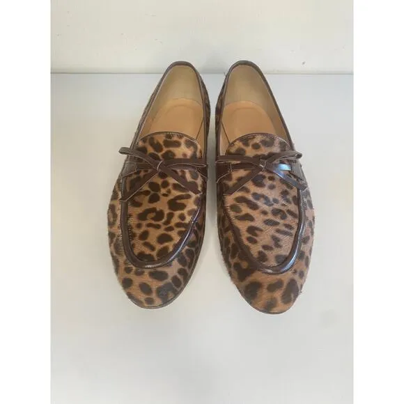 J. CREW COLLECTION LOAFERS 9.5 LEATHER CALF HAIR CHEETAH ACADEMY FLATS G8985