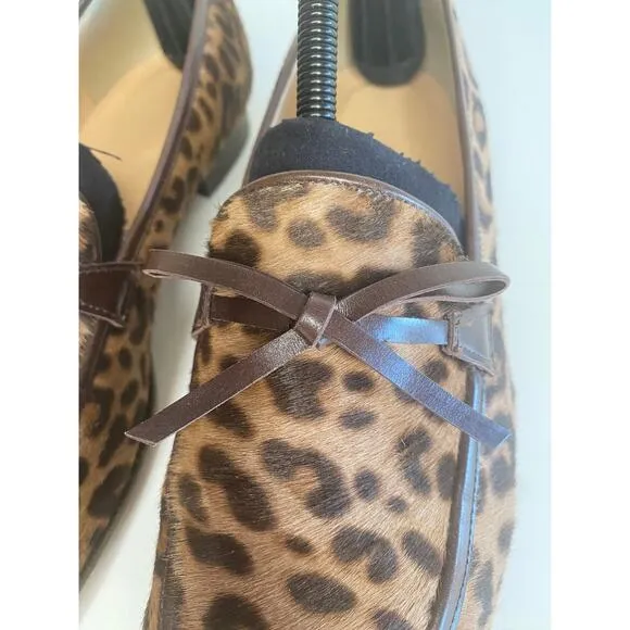 J. CREW COLLECTION LOAFERS 9.5 LEATHER CALF HAIR CHEETAH ACADEMY FLATS G8985