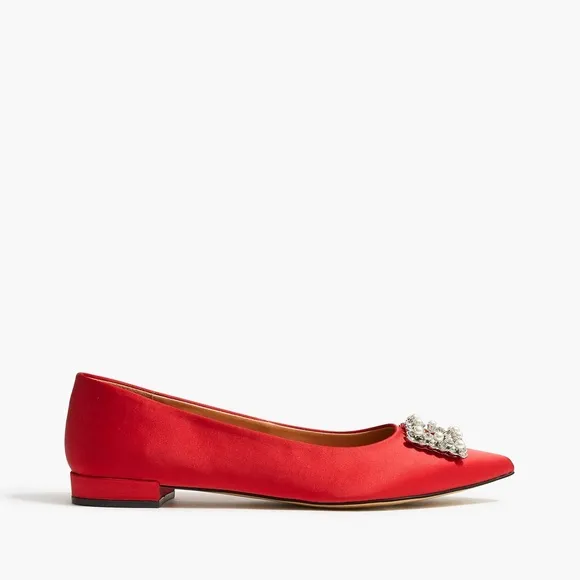 J. Crew | New In Box ✨ Classic Red Pointy- Toe Crystal Flats