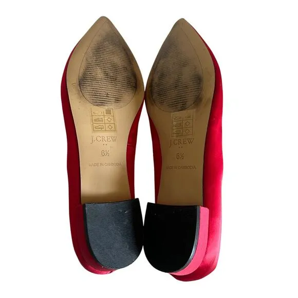 J. Crew Pointy Toe Crystal Flats Ruby Red Sz 6 1/2 Old Money Office