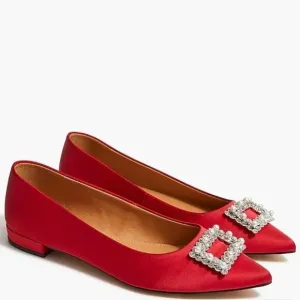 J. Crew Pointy Toe Crystal Flats Ruby Red Sz 6 1/2 Old Money Office