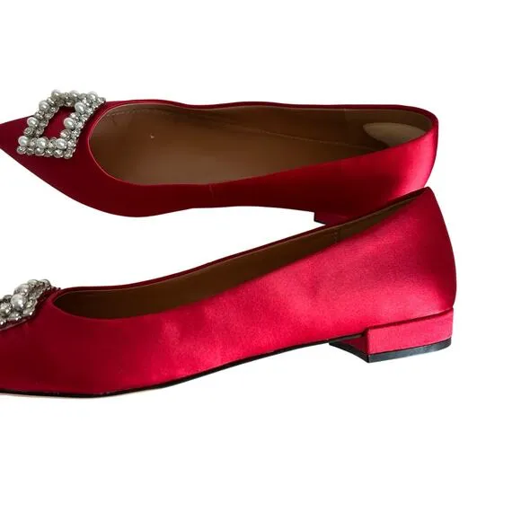 J. Crew Pointy Toe Crystal Flats Ruby Red Sz 6 1/2 Old Money Office