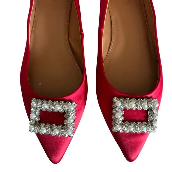 J. Crew Pointy Toe Crystal Flats Ruby Red Sz 6 1/2 Old Money Office