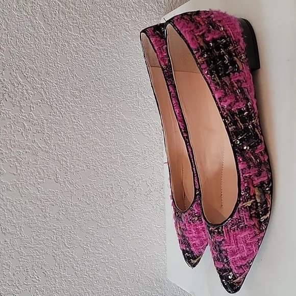 J. Crew Pointy Toe Flat In Tweed, Fresh Berry, 10.5