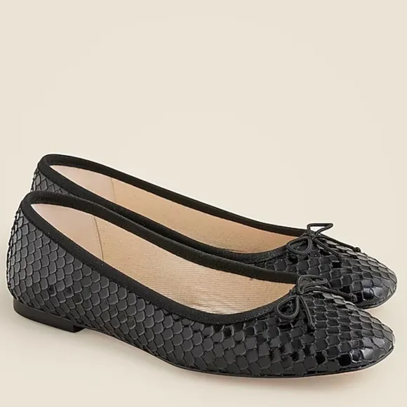 J. Crew Quinn square-toe ballet flats in snake-embossed leather