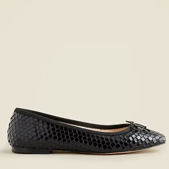 J. Crew Quinn square-toe ballet flats in snake-embossed leather