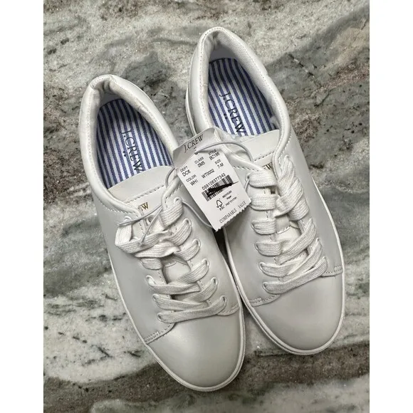 J Crew Road Trip Sneakers Womens 7 M Lace Up White Leather Casual Comfort