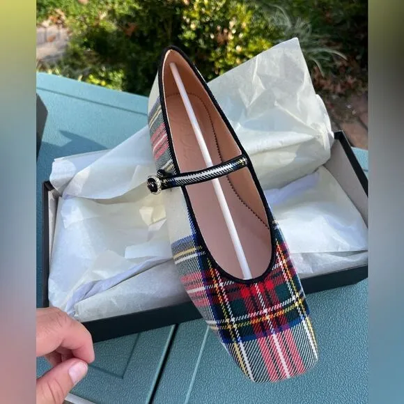 J Crew Snowy Stewart Tartan Mary Jane Flats NWT