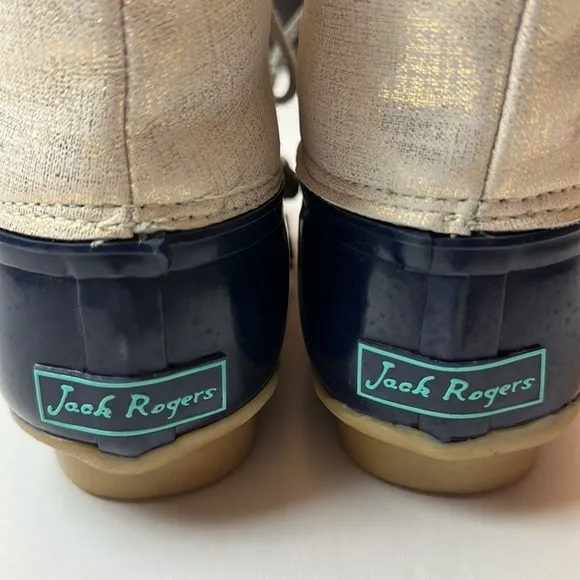 Jack Rodgers Chloe Rain/ snow boots with a whipstitch blue and gold .